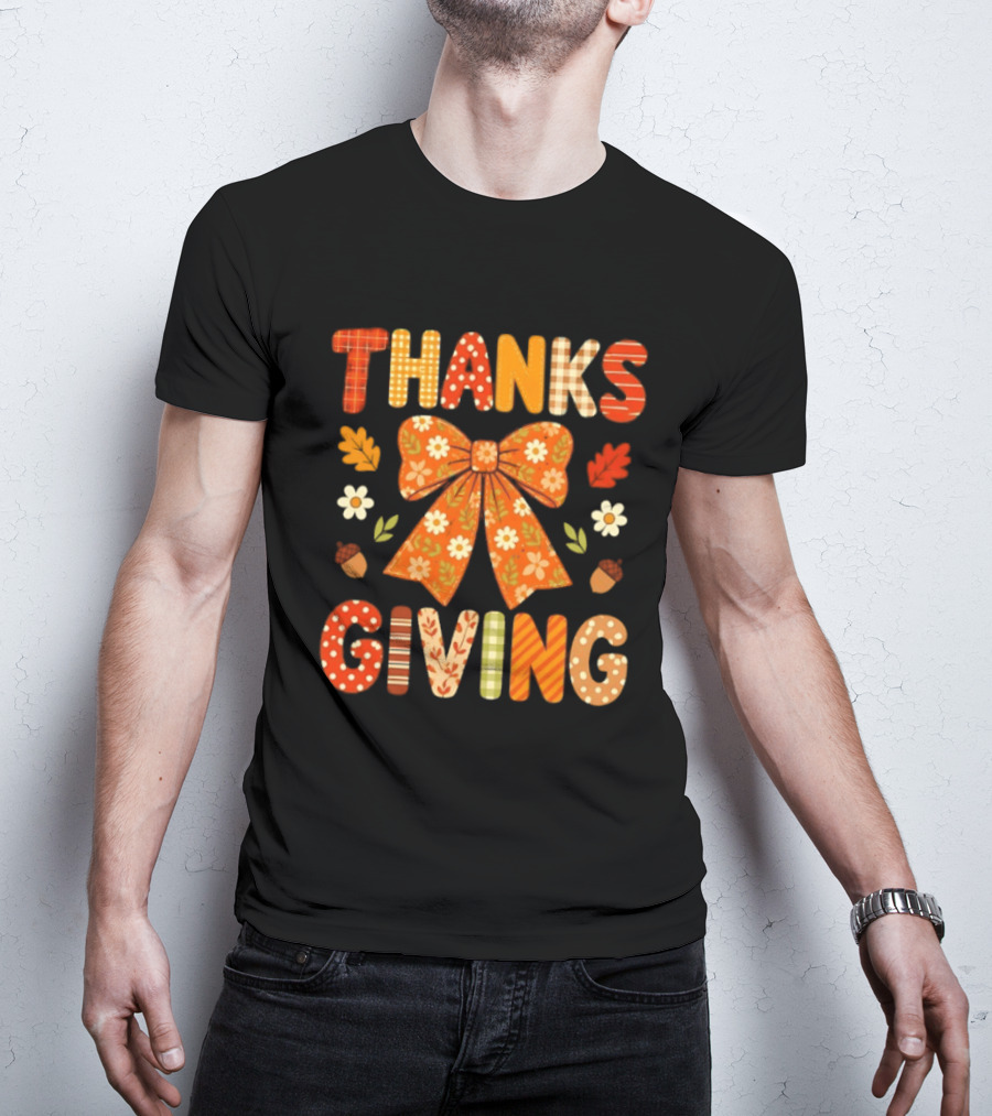 Thanksgiving Floral Bow With Autumn Acorns And Leaves T-Shirt