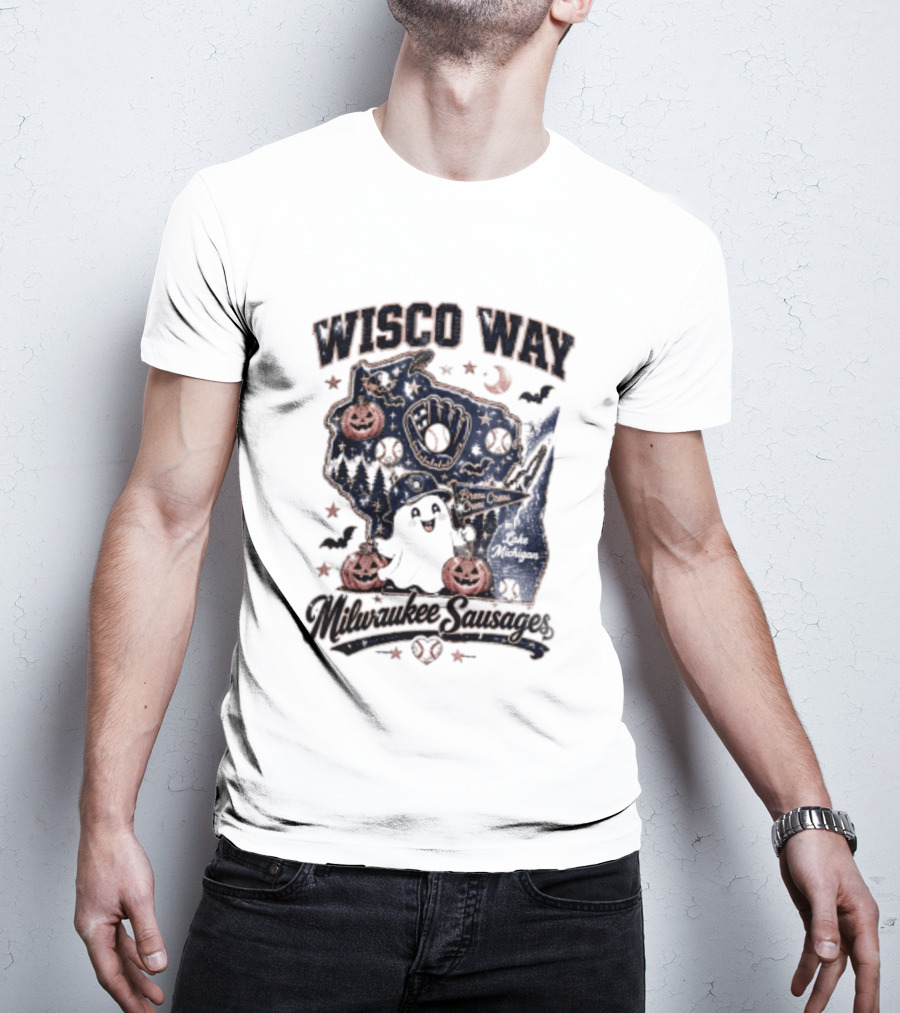 Wisco Way Milwaukee Sausages Halloween Ghosts 2026 T-Shirt