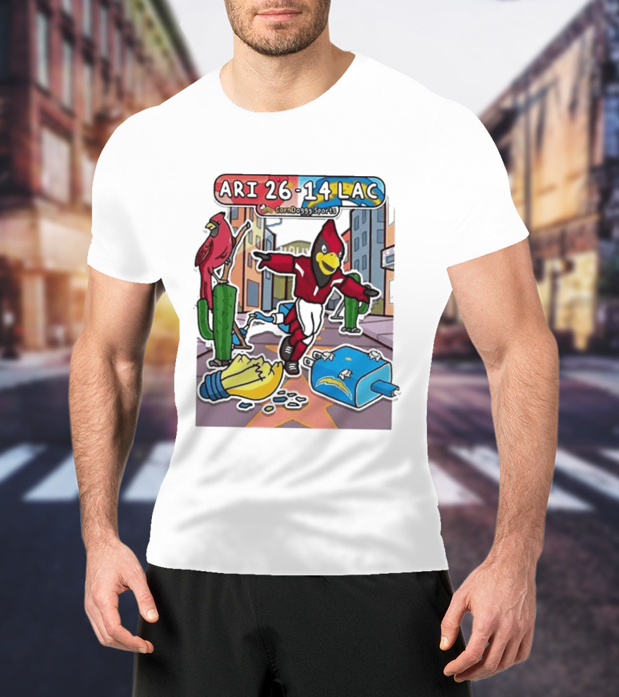 Arizona Cardinals Vs Los Angeles Chargers Corndoggy Sports Doodle Game Day ARI 26 14 LAC T-Shirt