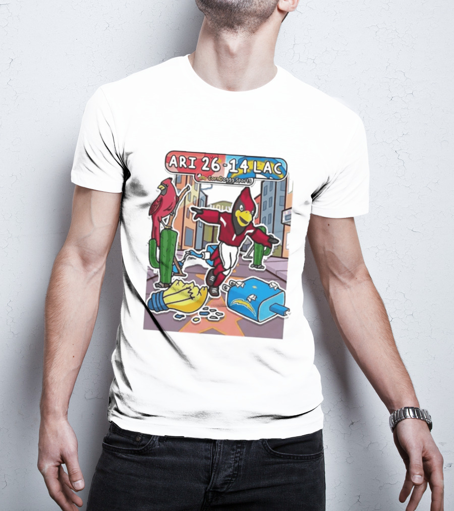 Arizona Cardinals Vs Los Angeles Chargers Corndoggy Sports Doodle Game Day ARI 26 14 LAC T-Shirt