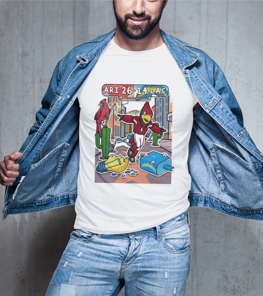Arizona Cardinals Vs Los Angeles Chargers Corndoggy Sports Doodle Game Day ARI 26 14 LAC T-Shirt