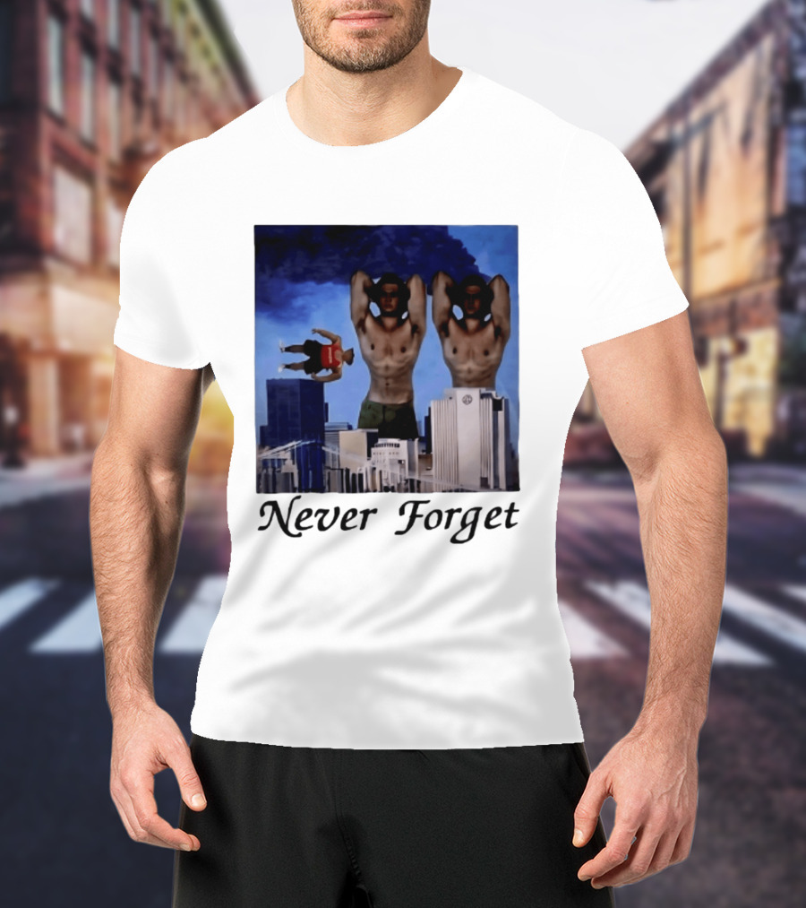 Never Forget 9 11 Internet Meme Edgy Humor Floating Character Twin Towers T-Shirt
