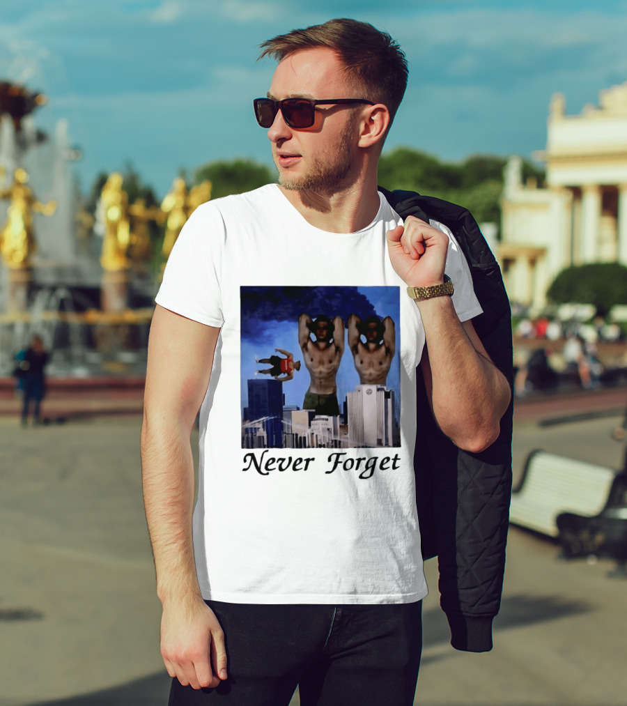 Never Forget 9 11 Internet Meme Edgy Humor Floating Character Twin Towers T-Shirt