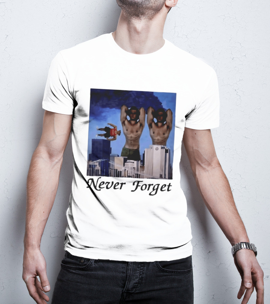 Never Forget 9 11 Internet Meme Edgy Humor Floating Character Twin Towers T-Shirt