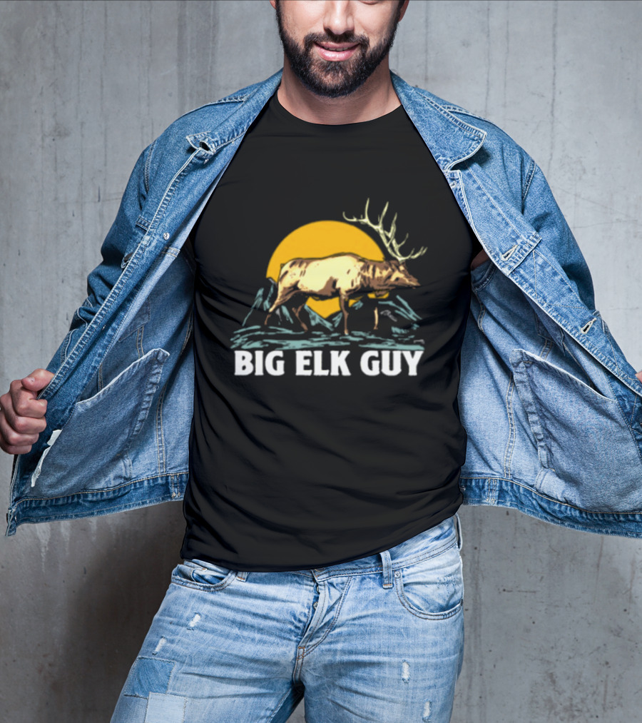 Big Hunting Guy Store Big Elk Guy Hunting Hat Elk Mountain Sun Scene T-Shirt