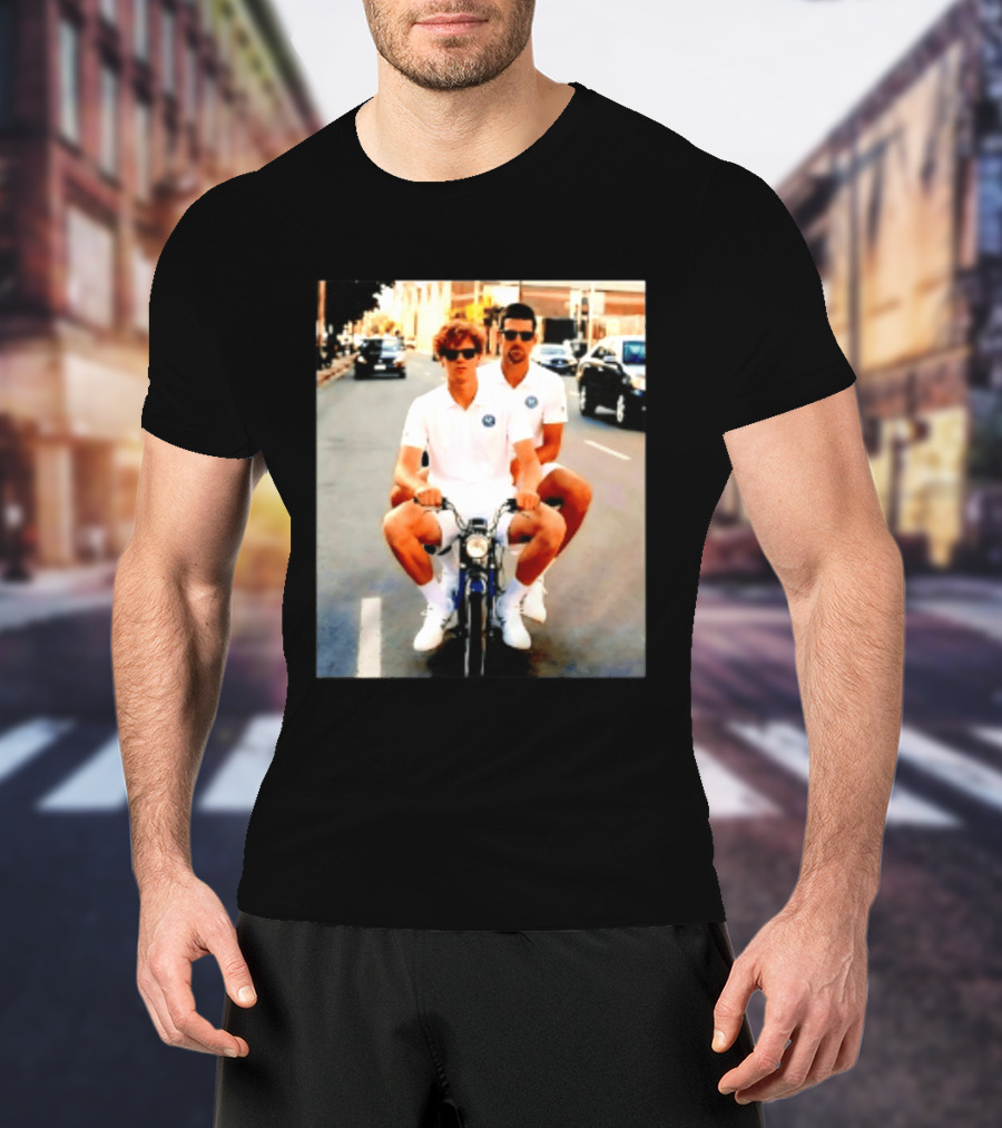 Jannik Sinner Novak Djokovic 2026 Motorcycle Ride Tennis Stars T-Shirt
