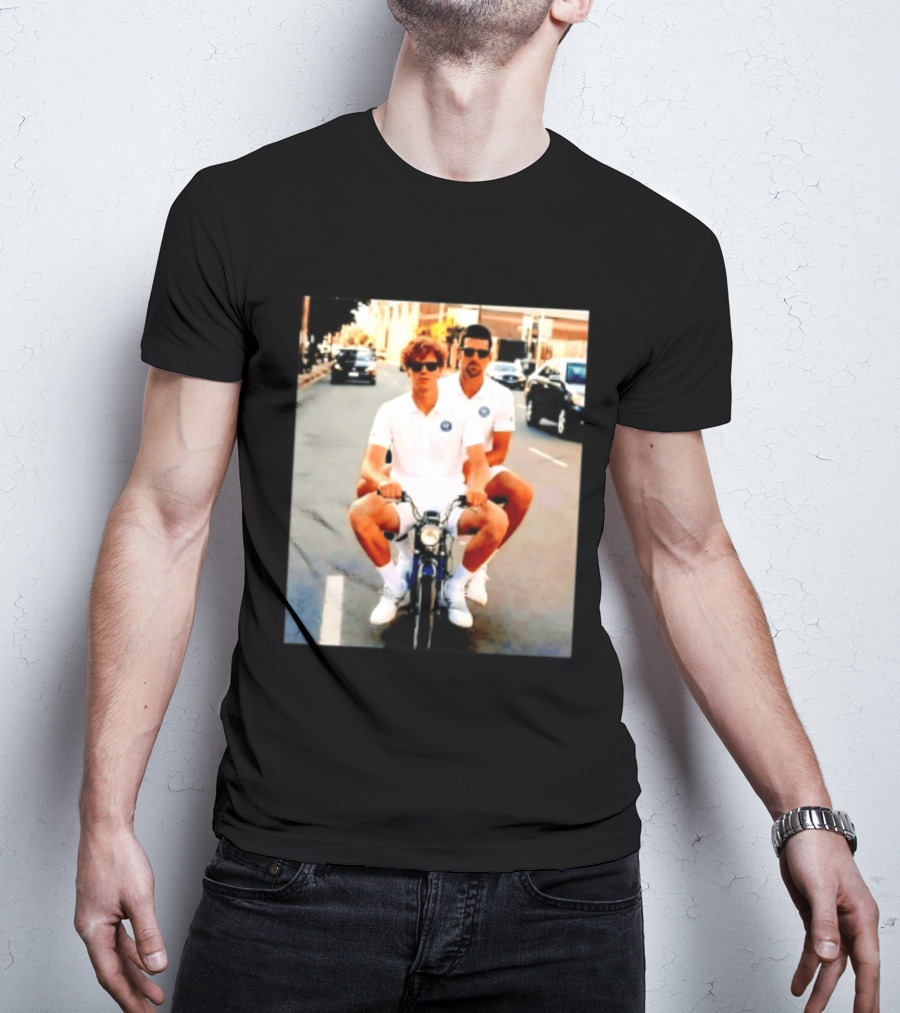 Jannik Sinner Novak Djokovic 2026 Motorcycle Ride Tennis Stars T-Shirt