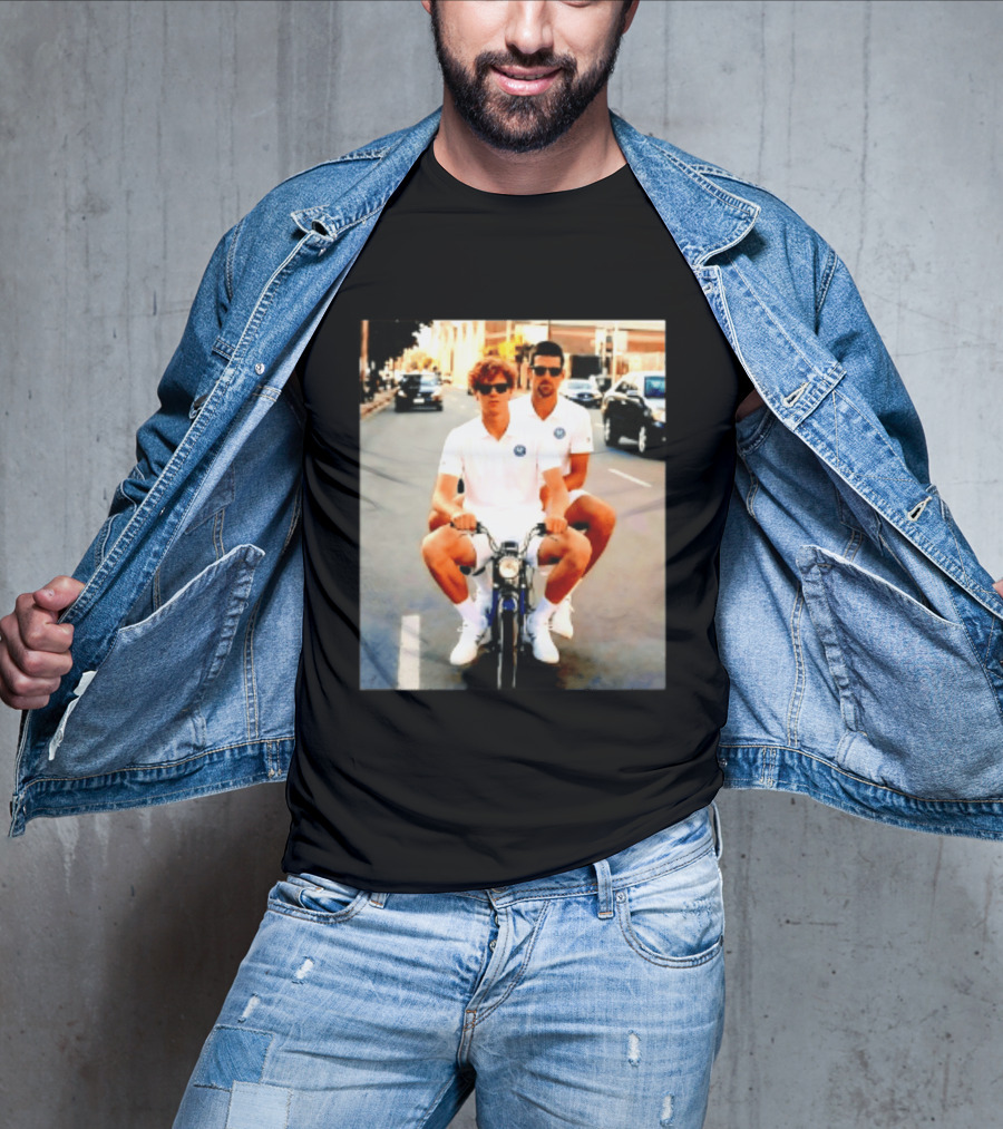 Jannik Sinner Novak Djokovic 2026 Motorcycle Ride Tennis Stars T-Shirt