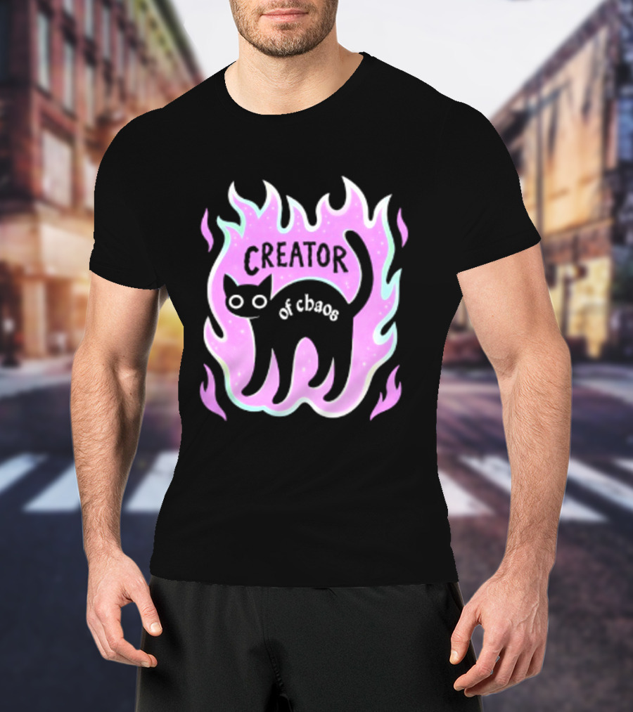 Creator Of Chaos Black Cat Witchy Purple Flame T-Shirt