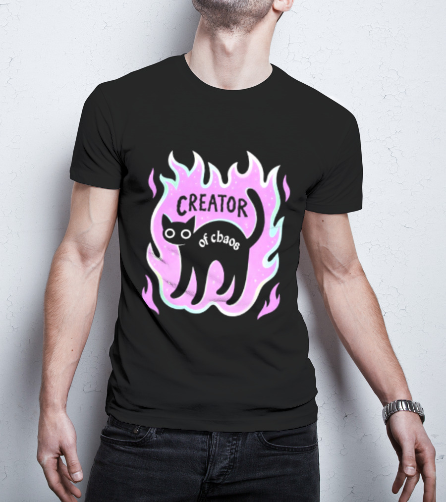 Creator Of Chaos Black Cat Witchy Purple Flame T-Shirt