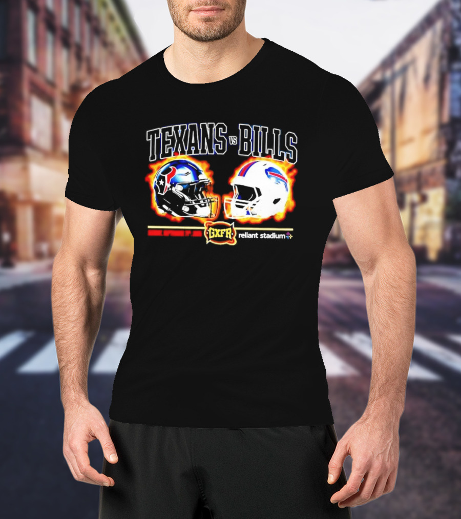 Texans Bills Helmet Showdown Vintage Style Game Day Football T-Shirt