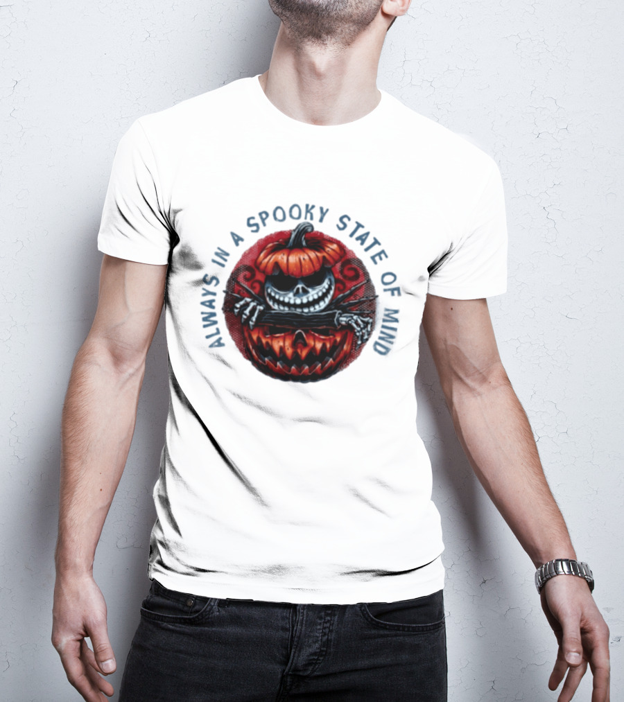 Always In A Spooky State Of Mind Halloween Skeleton Inside Pumpkin T-Shirt
