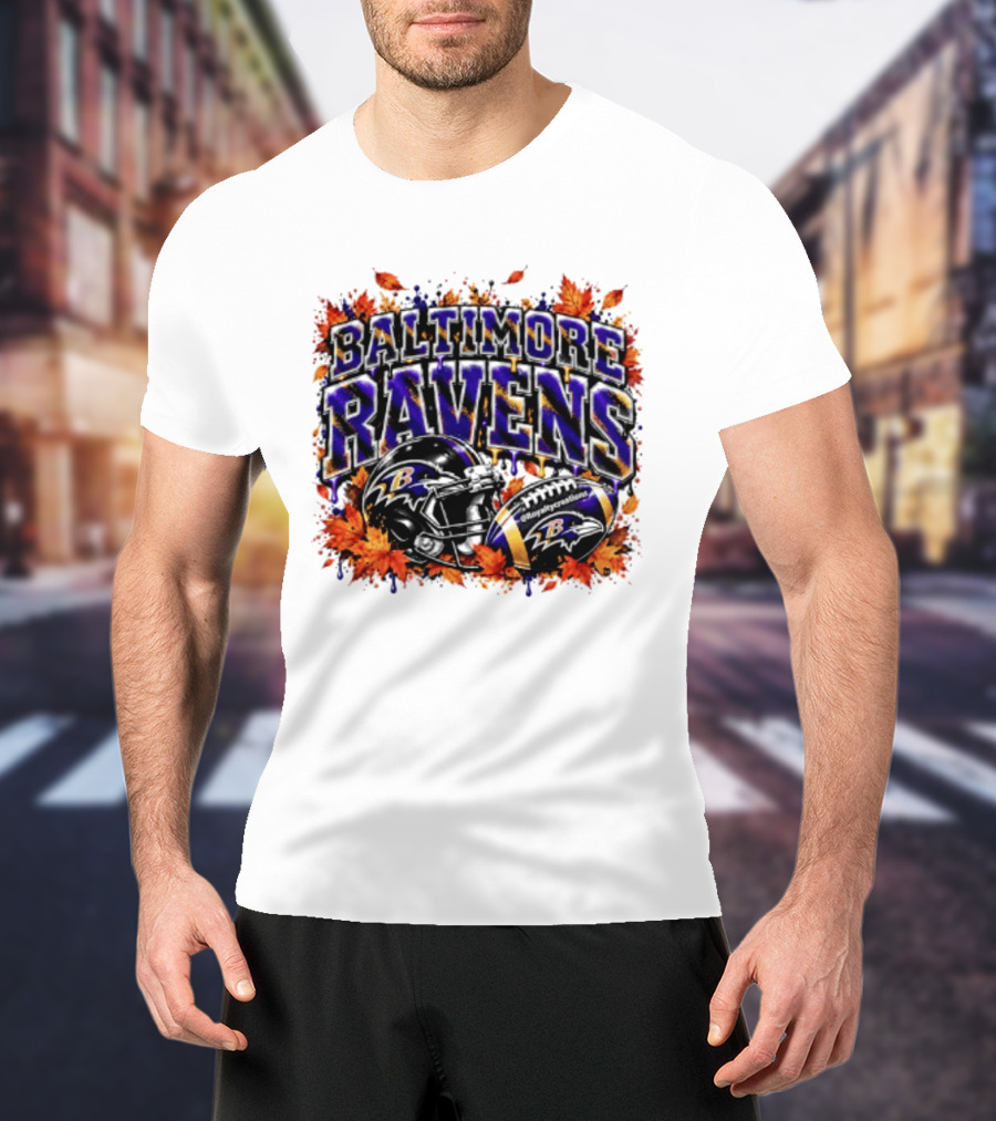 Baltimore Ravens Football Helmet Leaves Halloween 2026 T-Shirt