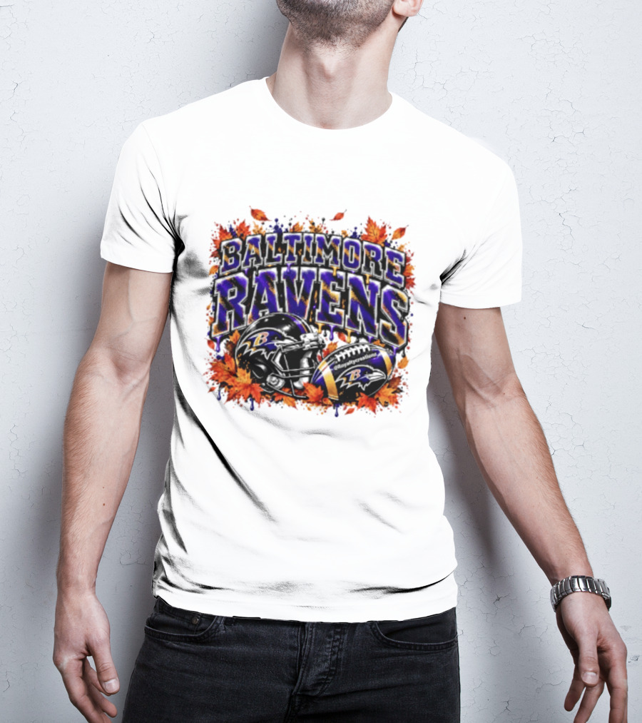 Baltimore Ravens Football Helmet Leaves Halloween 2026 T-Shirt