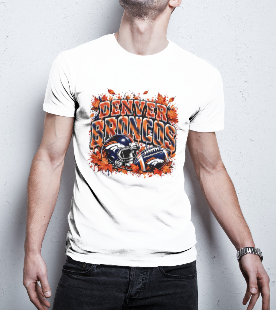 Denver Broncos Football Helmet Autumn Leaves Halloween 2026 T-Shirt