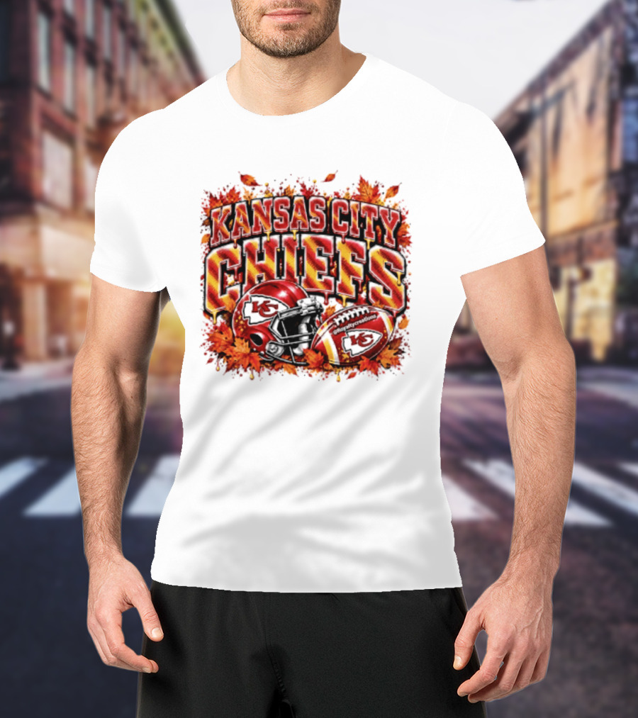 Kansas City Chiefs Football Helmet Autumn Leaves 2026 T-Shirt