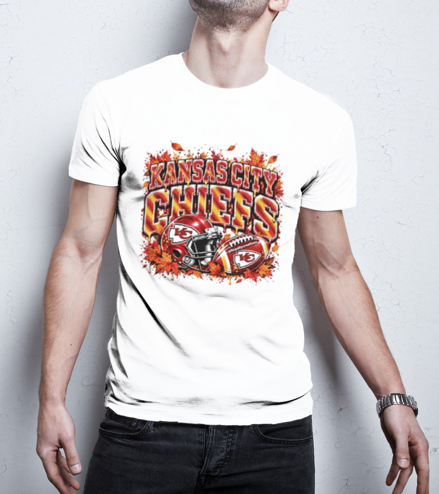 Kansas City Chiefs Football Helmet Autumn Leaves 2026 T-Shirt