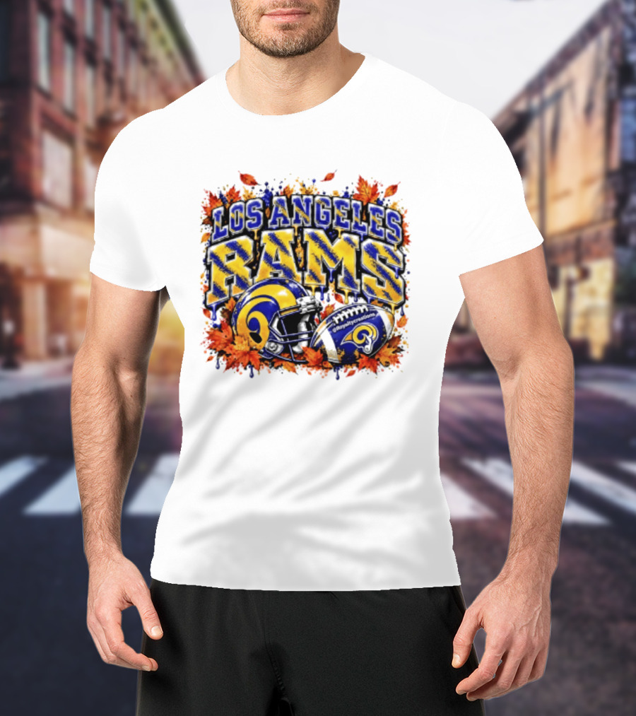Los Angeles Rams Helmet Autumn Leaves Halloween 2026 T-Shirt