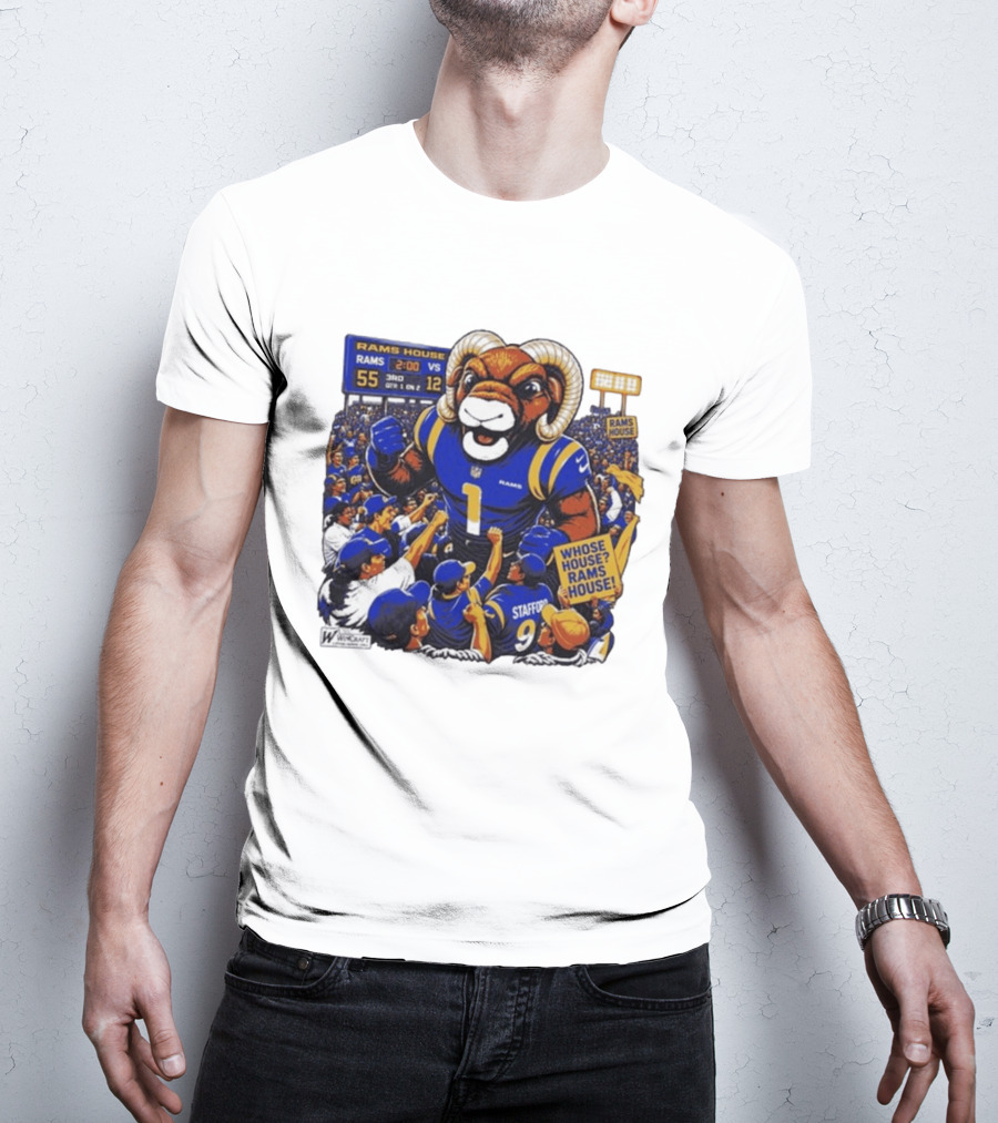 Rams House Rampage Cartoon Scoreboard Los Angeles Whose House T-Shirt