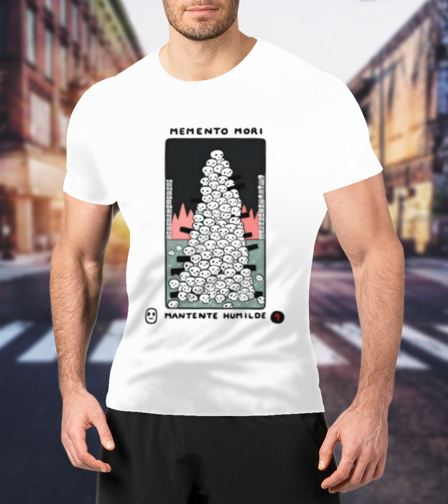 Memento Mori Mantente Humilde Stoicism Skull Pyramid Flames T-Shirt