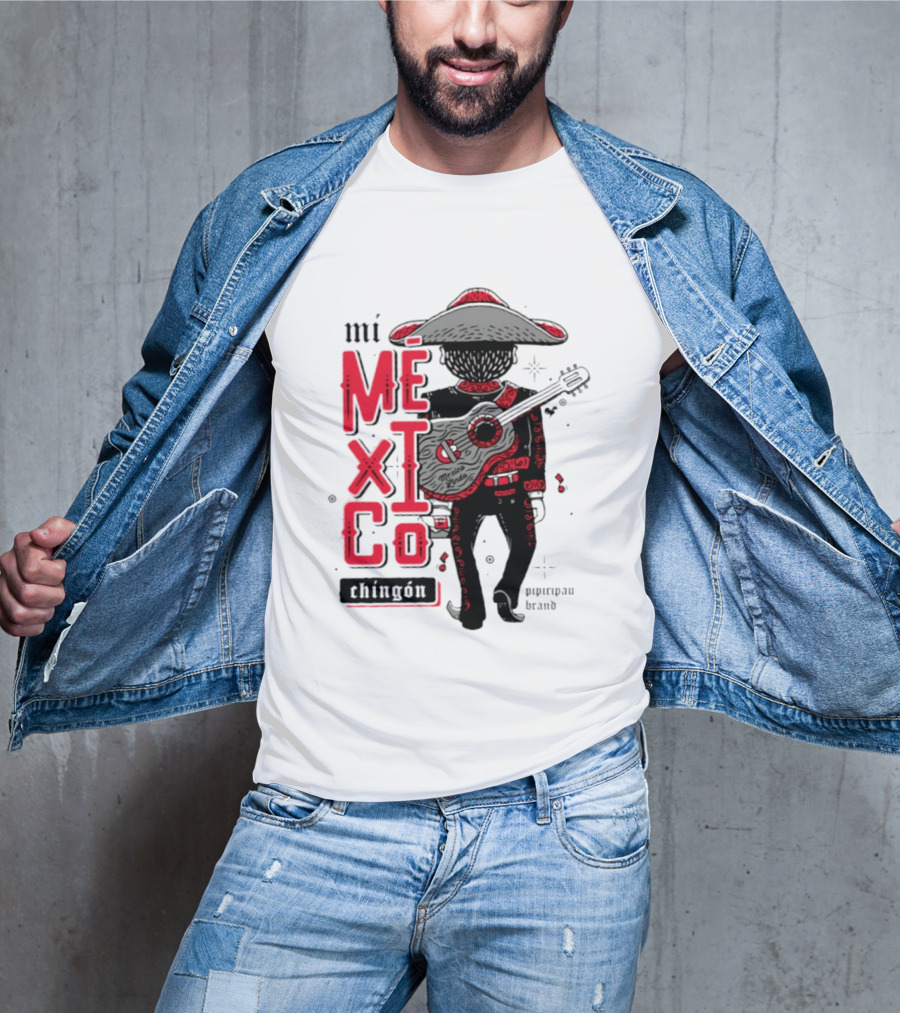 Mi Mexico Chingon Mexico Lindo Pipiripau Brand Traditional Charro Guitar T-Shirt