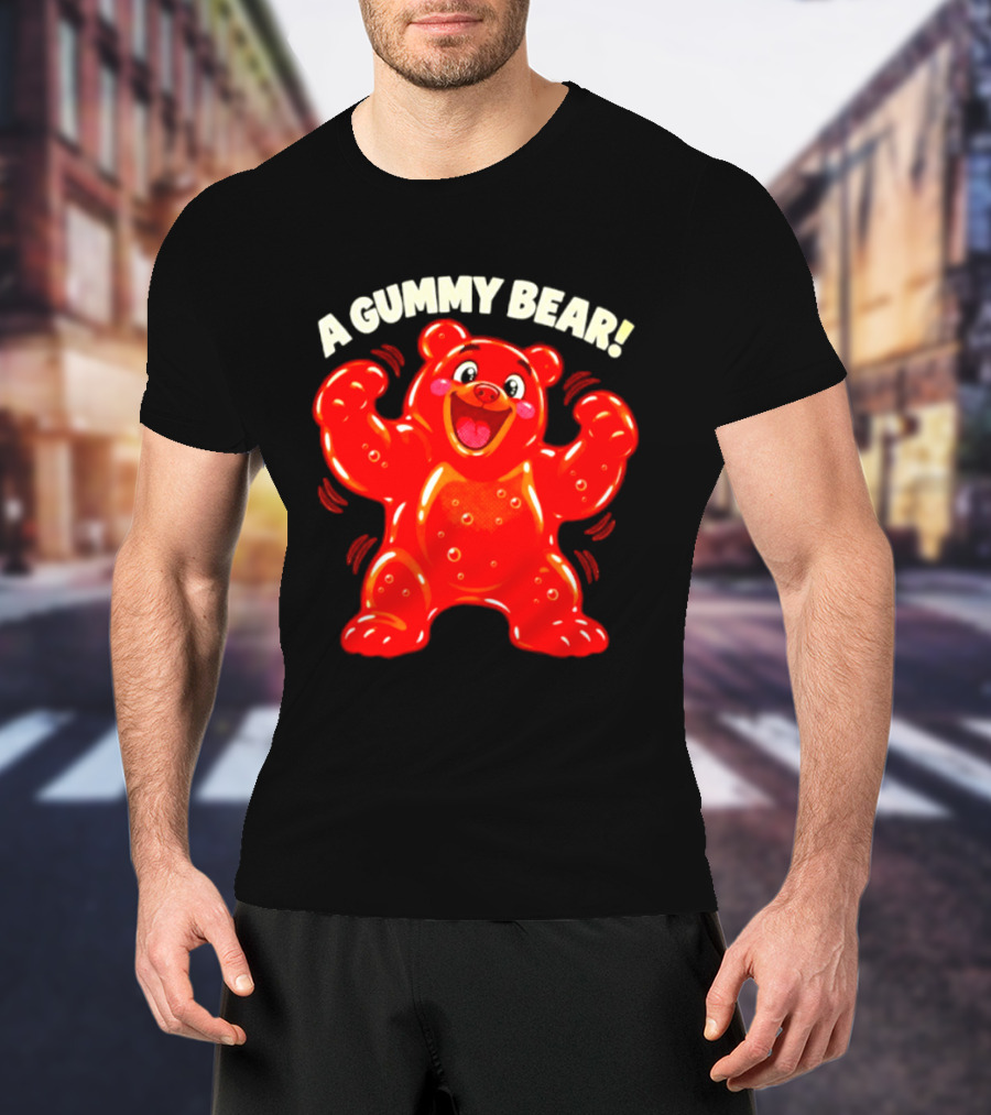 A Gummy Bear Candy Cartoon Enthusiastic Red Bear With Cheery Expression T-Shirt