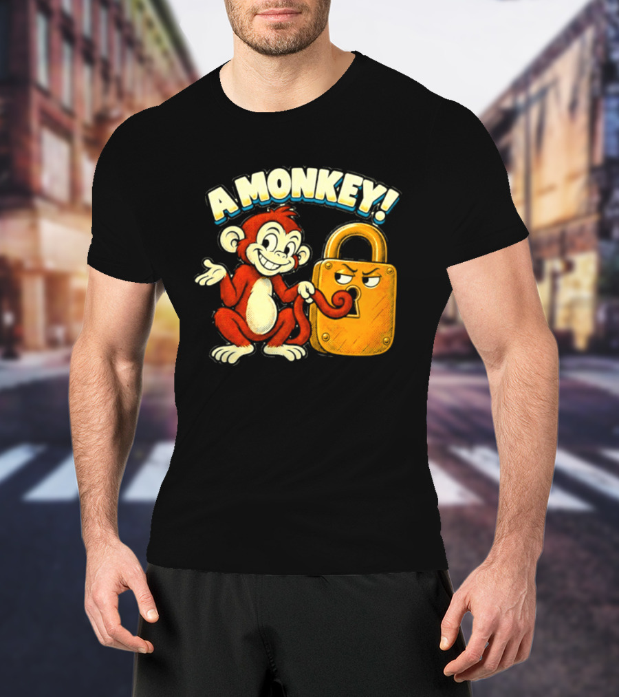A Monkey And Padlock Playful Cartoon T-Shirt