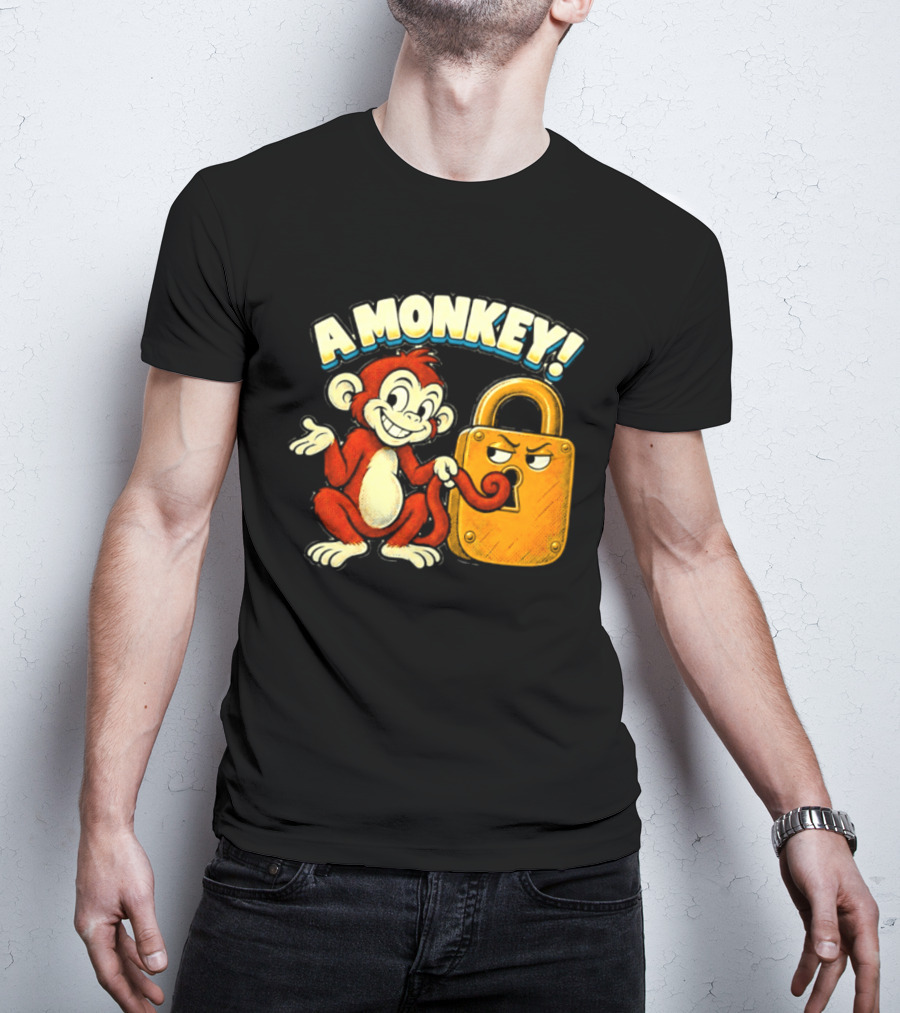 A Monkey And Padlock Playful Cartoon T-Shirt