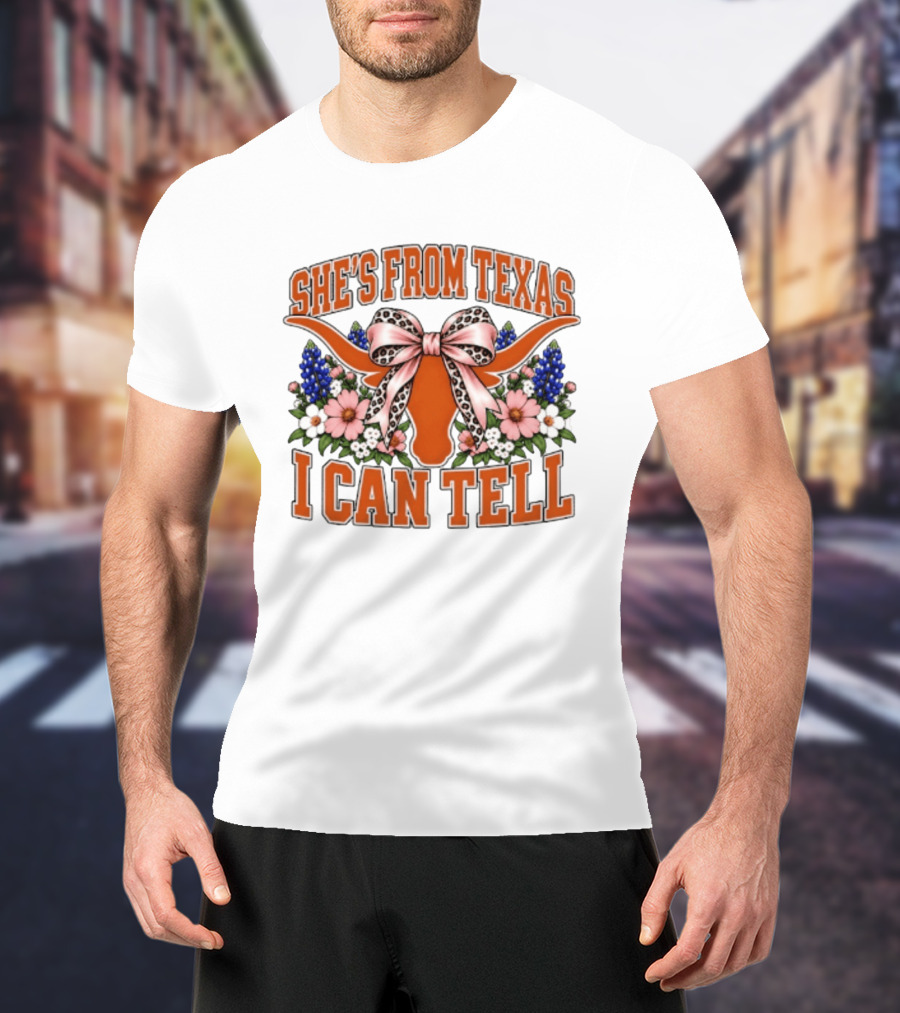 She's From Texas I Can Tell Longhorn Floral Bow T-Shirt
