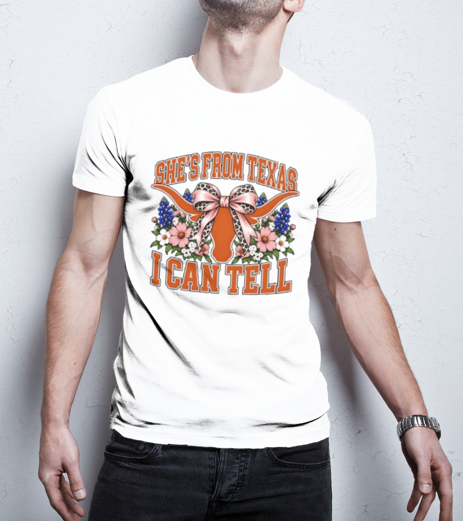 She's From Texas I Can Tell Longhorn Floral Bow T-Shirt