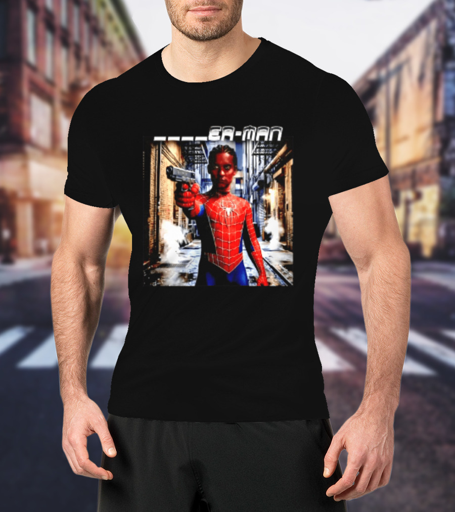 Tobey Maguire Spider Man Marvel Superhero Meme Gun Alley Scene T-Shirt