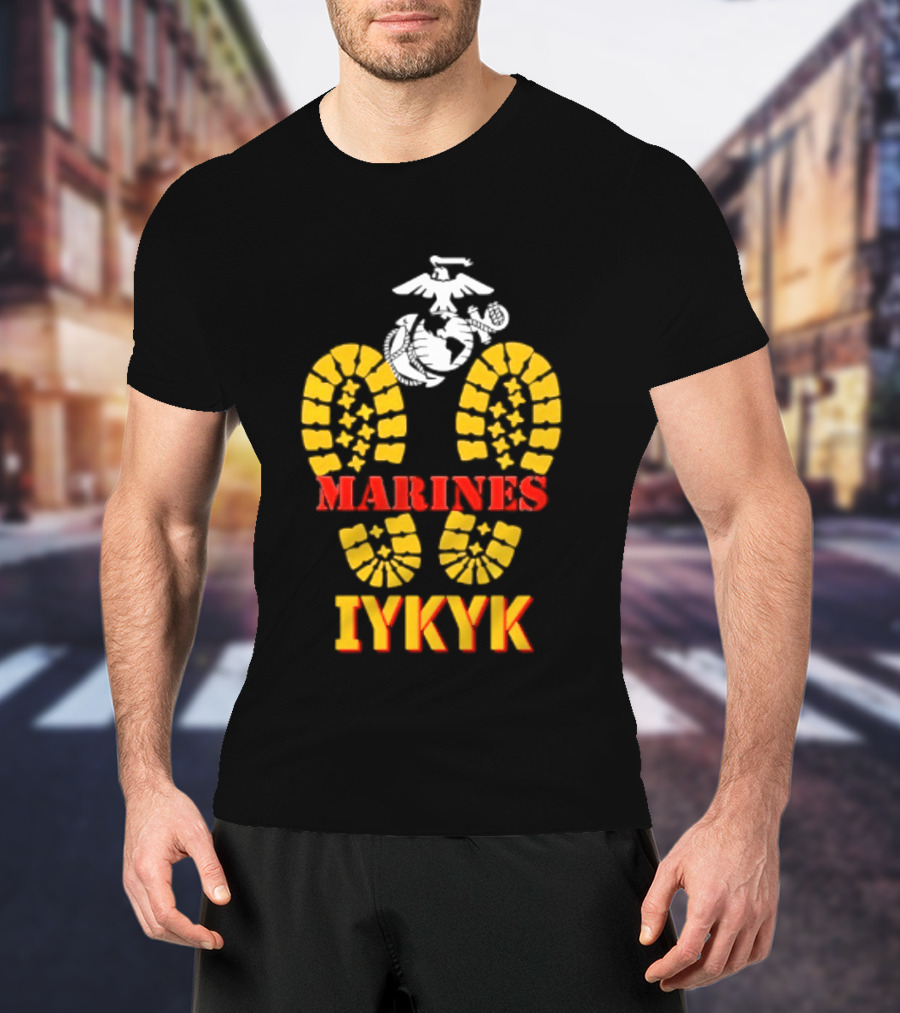 Marines IYKYK USMC Eagle Globe Anchor Boot Print T-Shirt