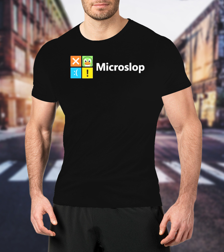 Microslop Parody Tech Developer Icons Linux Microsoft Windows T-Shirt