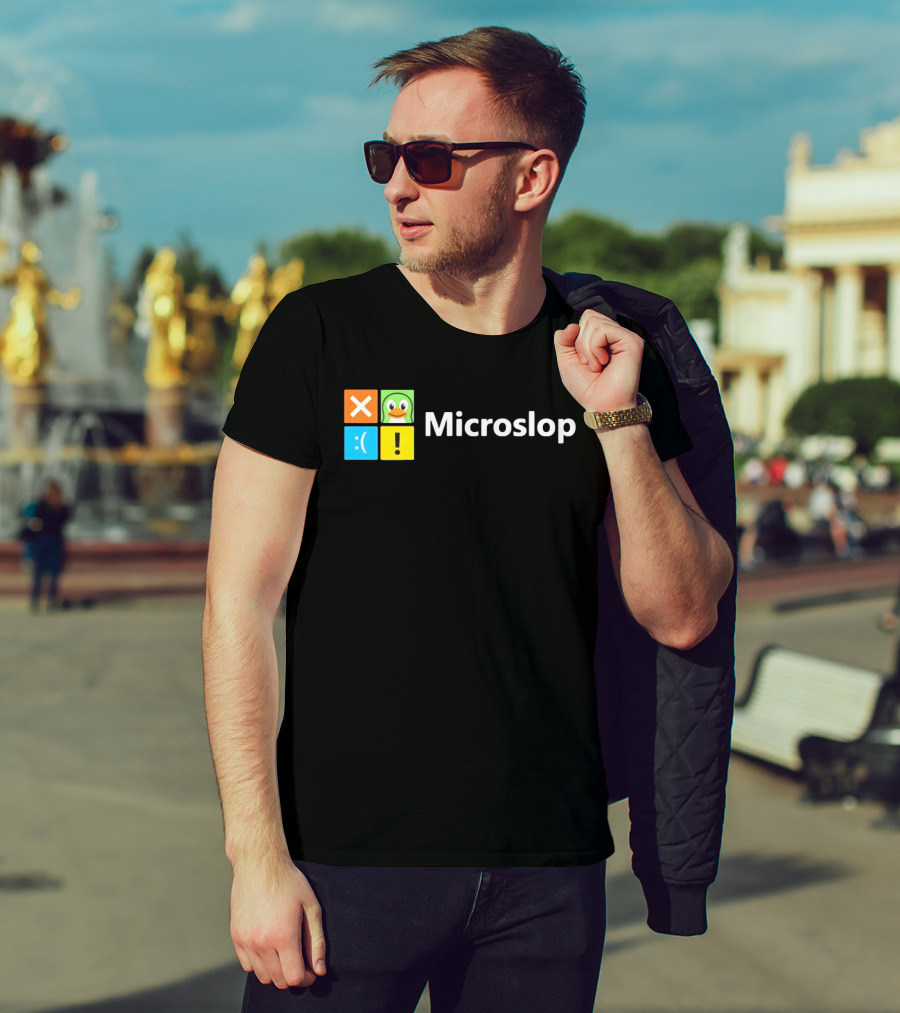 Microslop Parody Tech Developer Icons Linux Microsoft Windows T-Shirt