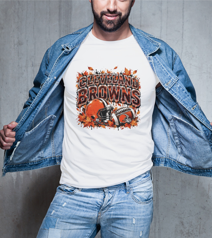Cleveland Browns Football Helmet Autumn Leaves Halloween 2026 T-Shirt