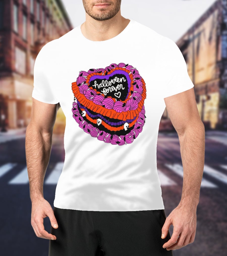 Halloween Forever Heart Cake Spooky Goth Aesthetic Skeleton Decor T-Shirt