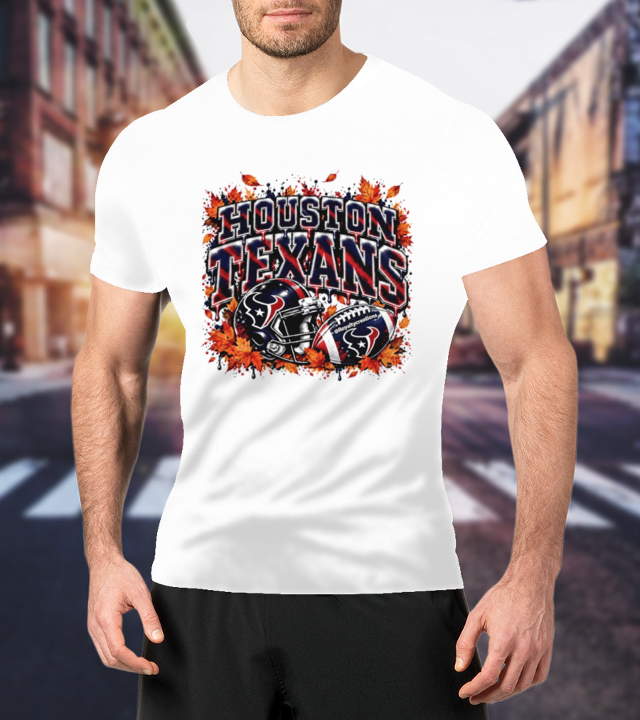 Houston Texans Football Helmet Autumn Leaves 2026 T-Shirt