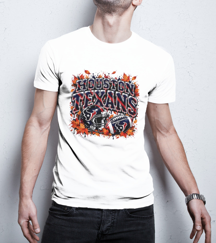 Houston Texans Football Helmet Autumn Leaves 2026 T-Shirt