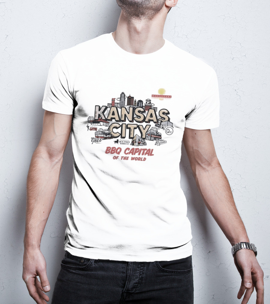 Kansas City BBQ Capital Of The World Skyline Retro Sun T-Shirt