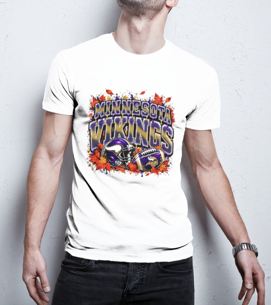 Minnesota Vikings Football Helmet Autumn Leaves Halloween 2026 T-Shirt