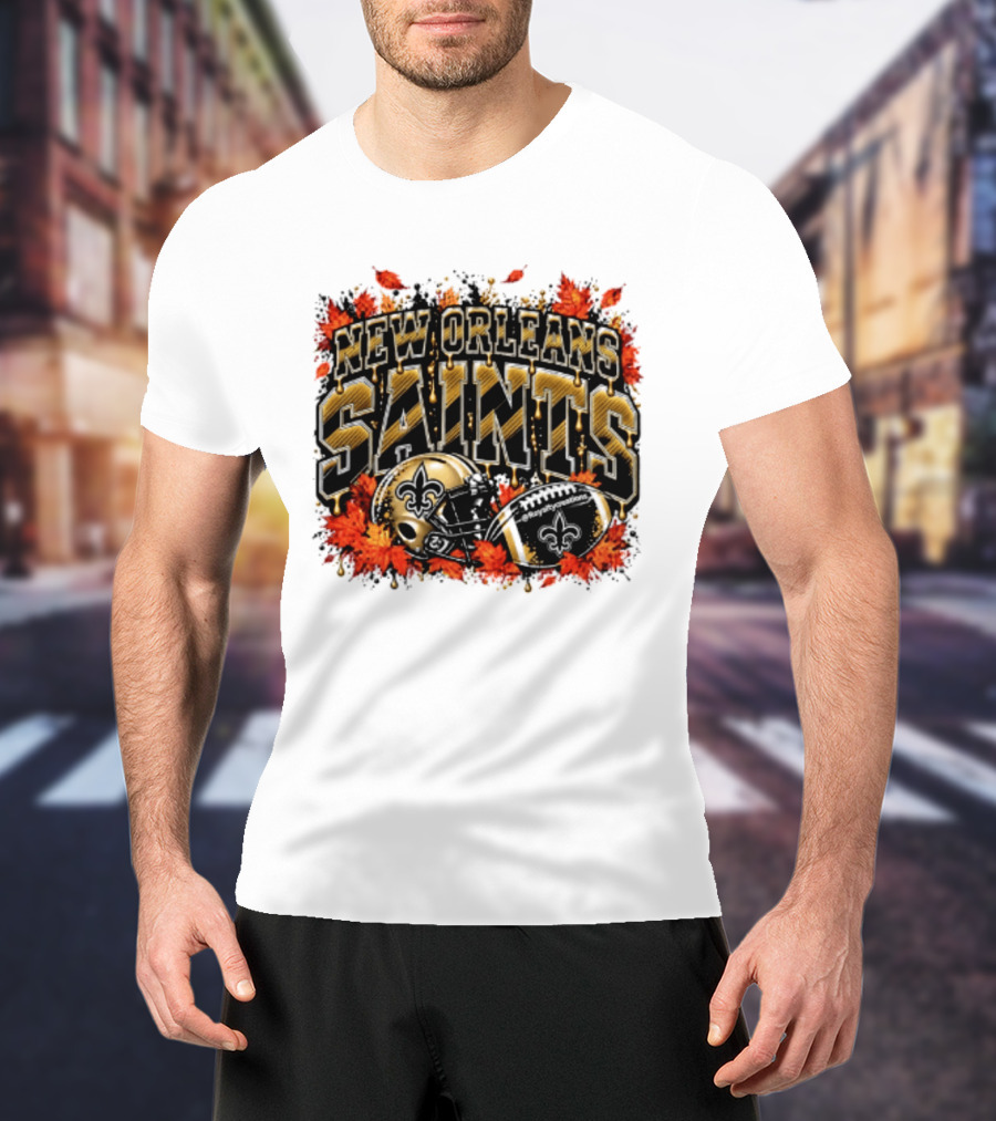 New Orleans Saints Football Helmet Autumn Leaves Halloween 2026 T-Shirt