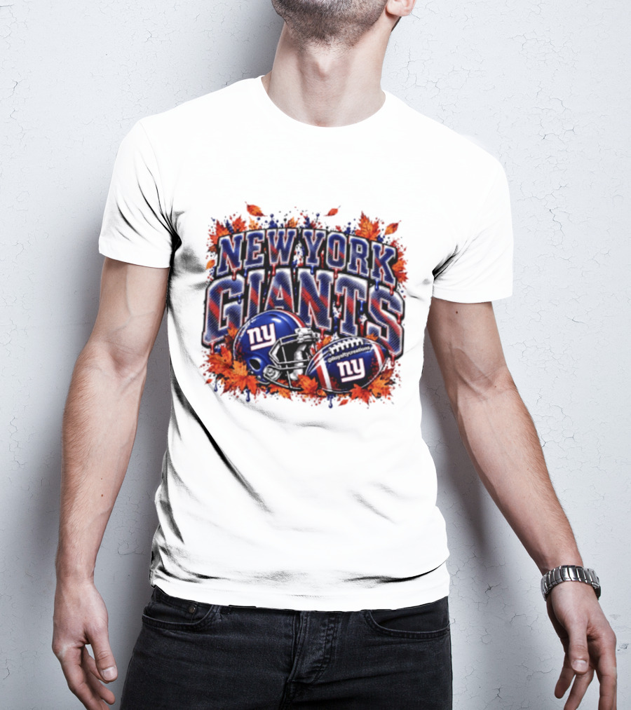 New York Giants Football Helmet Autumn Leaves Halloween 2026 T-Shirt