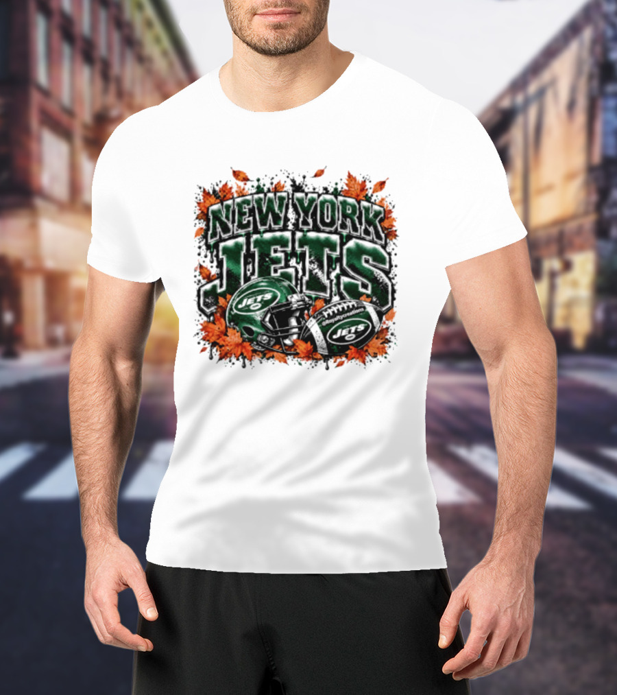 New York Jets Football Helmet Autumn Leaves Halloween 2026 T-Shirt