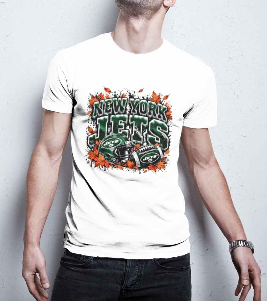 New York Jets Football Helmet Autumn Leaves Halloween 2026 T-Shirt