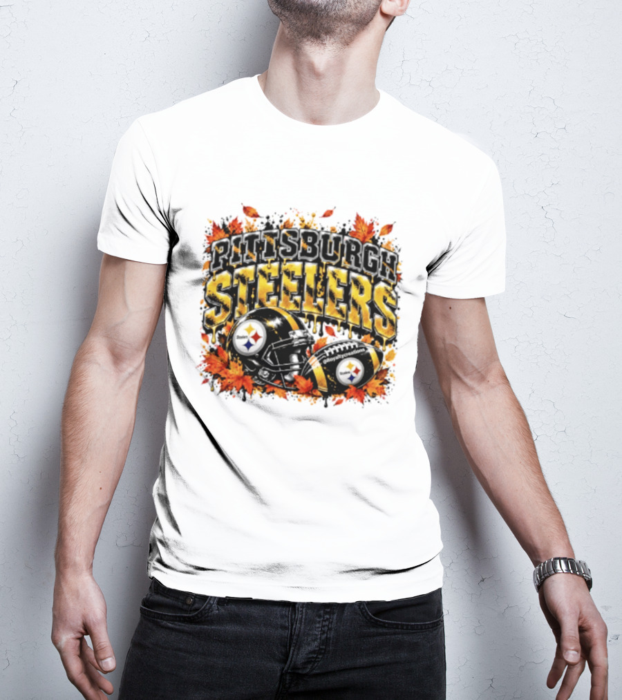 Pittsburgh Steelers Football Helmets Autumn Leaves Halloween 2026 T-Shirt