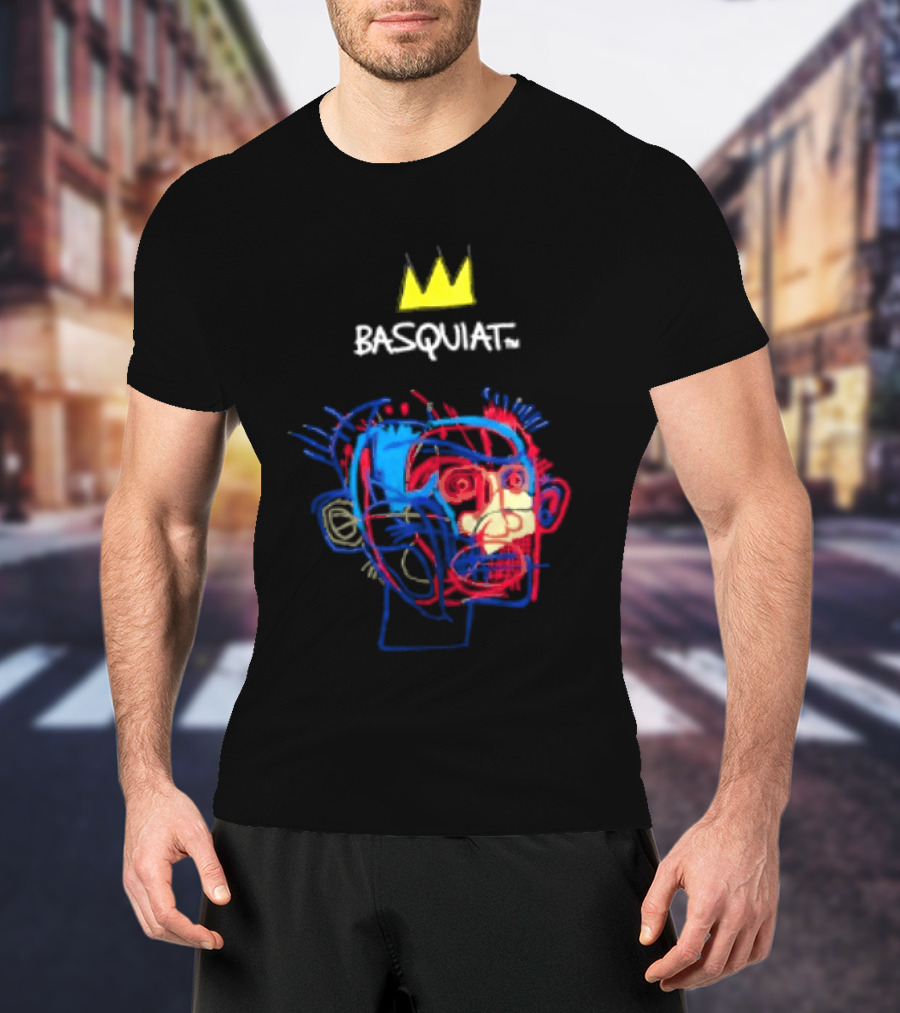 Basquiat Crown Street Face Art With Yellow Crown T-Shirt