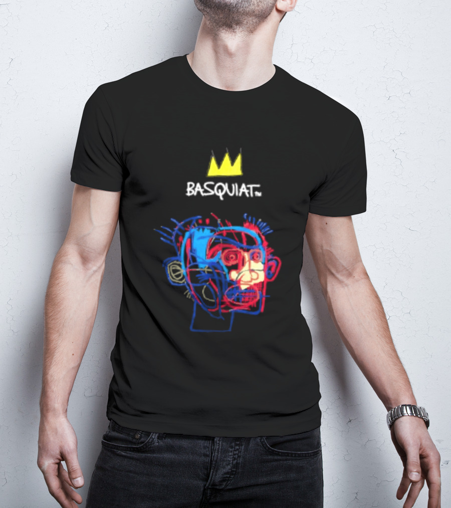Basquiat Crown Street Face Art With Yellow Crown T-Shirt