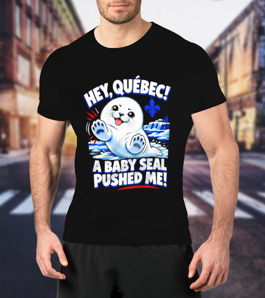 Hey Quebec A Baby Seal Pushed Me Cute Harp Seal Iceberg Splash T-Shirt