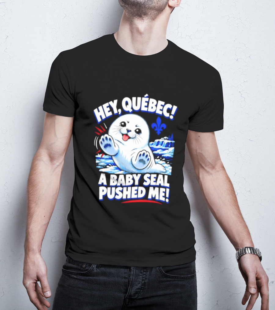 Hey Quebec A Baby Seal Pushed Me Cute Harp Seal Iceberg Splash T-Shirt