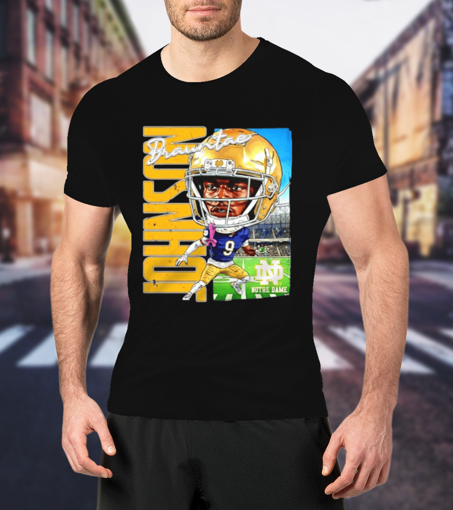 Notre Dame NCAA Football Brauntae Johnson 9 Caricature T-Shirt